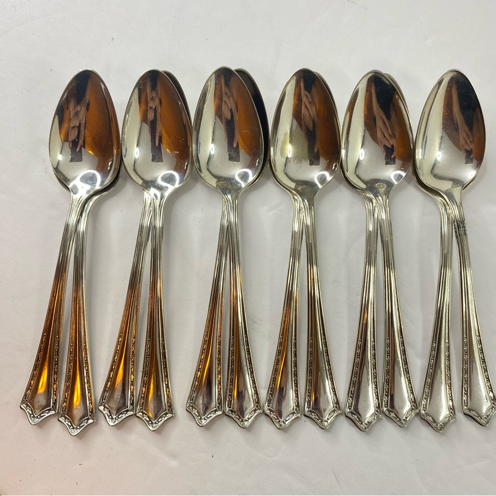 Vintage Antique Set of 12  Pilgrim Silver Company Double Plate tea Spoons 4.25”
